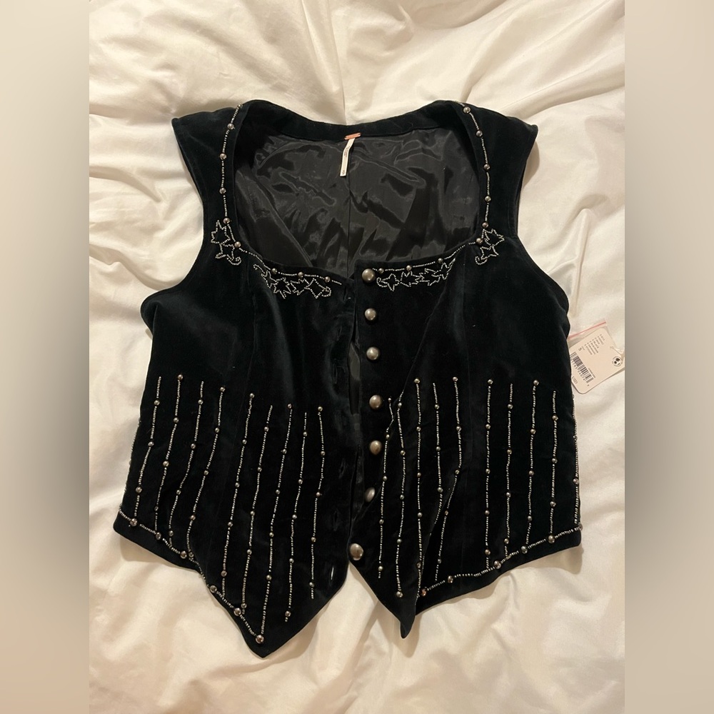 Free People embroidered beaded velvet vest